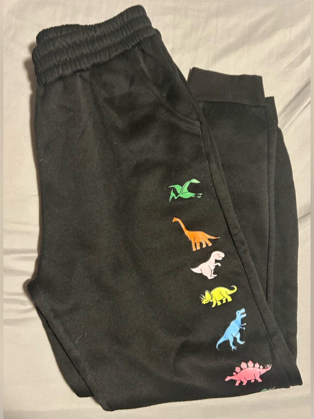 Manfinity Black Joggers Big kids Sweatpants w/ Colorful Dinosaur Accents-size m